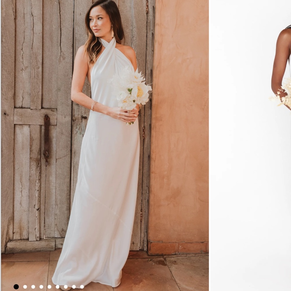 Show Me Your Mumu Jasmine Halter Maxi Dress Ivory Luxe Satin